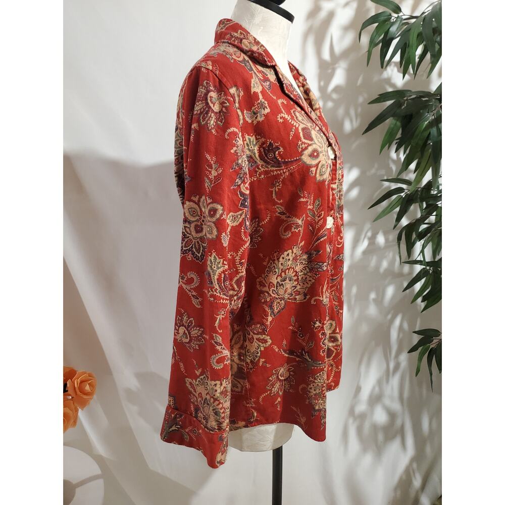 Vtg Lauren Ralph Lauren Flannel Embroidered Monogram Logo Button Sleep Shirt L - Picture 5 of 10
